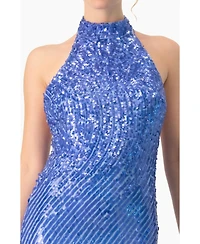 Ivonne Women's Halter Paillette Sequin Midi Dress With Open-Back