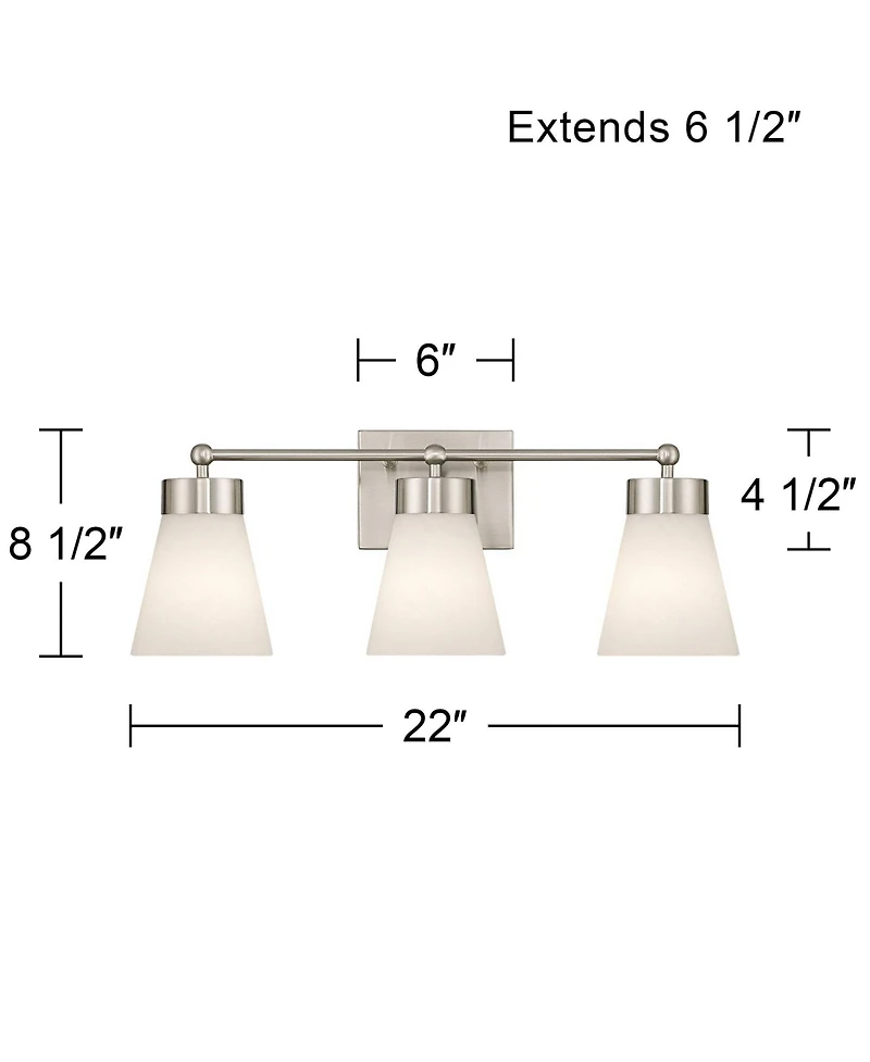 Regency Hill Hemingway 22" Wide Brushed Nickel and Cloud Glass 3-Light Bath Light
