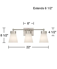 Regency Hill Hemingway 22" Wide Brushed Nickel and Cloud Glass 3-Light Bath Light