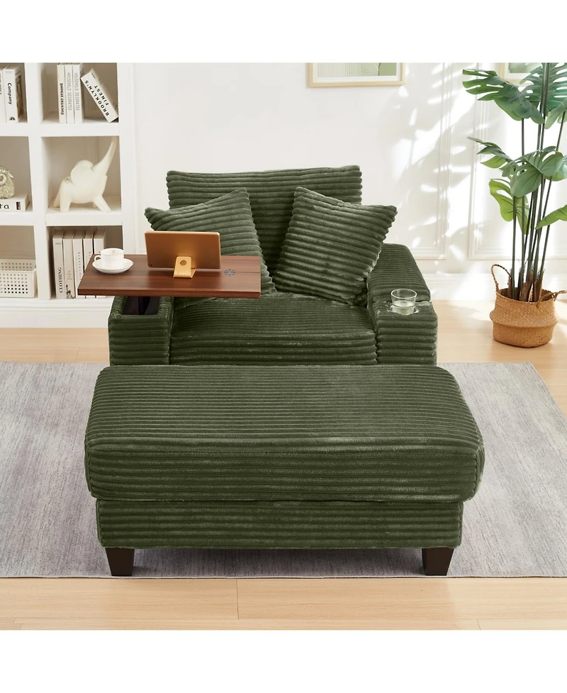 Streamdale Furniture Corduroy Sofa Bed with Ottoman, Bluetooth, Usb