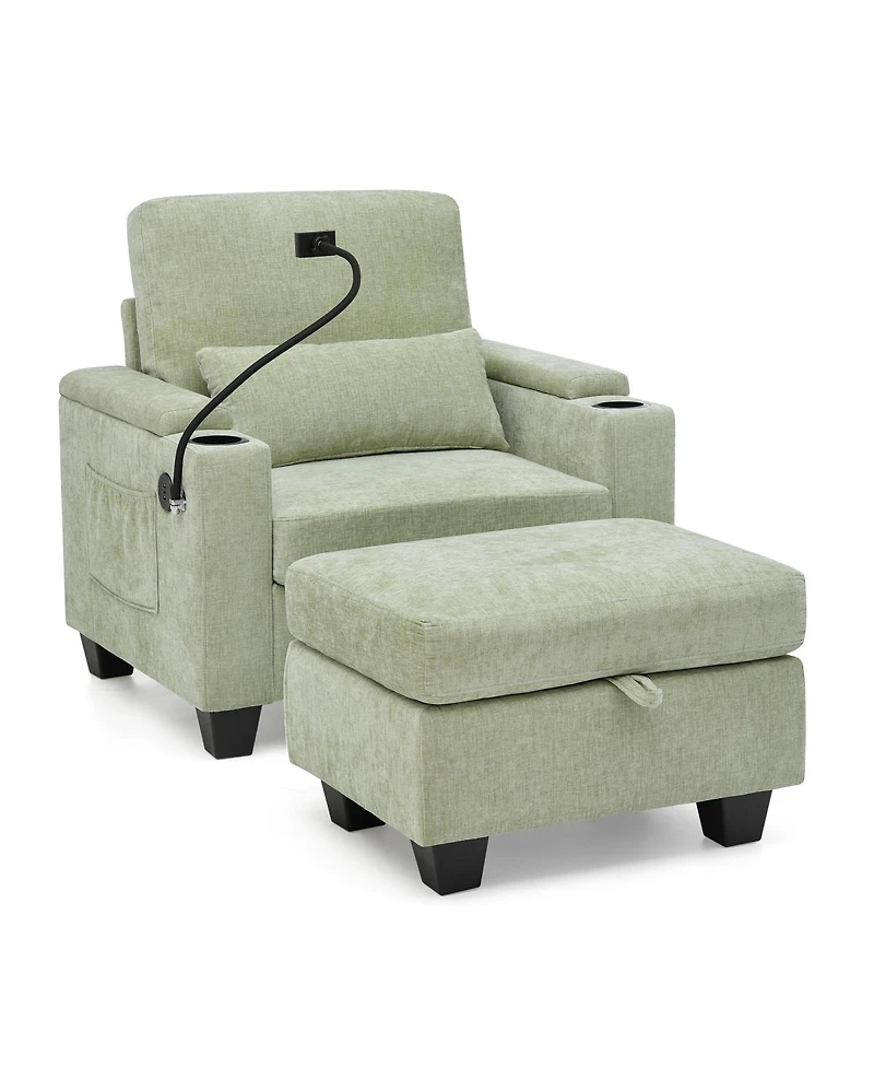 Streamdale Furniture Cyan Recliner Sofa w/Usb, Stand and Storage Ottoman