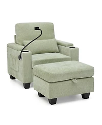 Streamdale Furniture Cyan Recliner Sofa w/Usb, Stand and Storage Ottoman