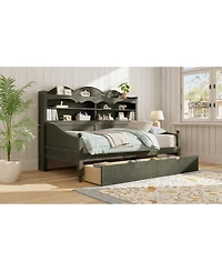 Streamdale Furniture Retro Wooden Twin Daybed with Storage Drawers and Headboard Shelves