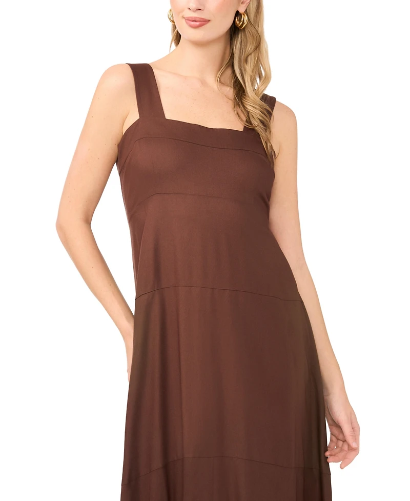 Vince Camuto Women's Challis Square-Neck Smocked-Back Sleeveless Maxi Dress