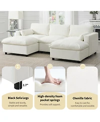 Streamdale Furniture U-Shaped Sectional Sofa with Storage, 2 Ottomans, 5-Seat Cloud Sofa