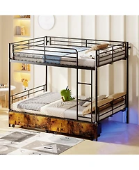 Streamdale Furniture Metal Split Bunk Bed w/ Usb, Storage, Guardrail, Ladder