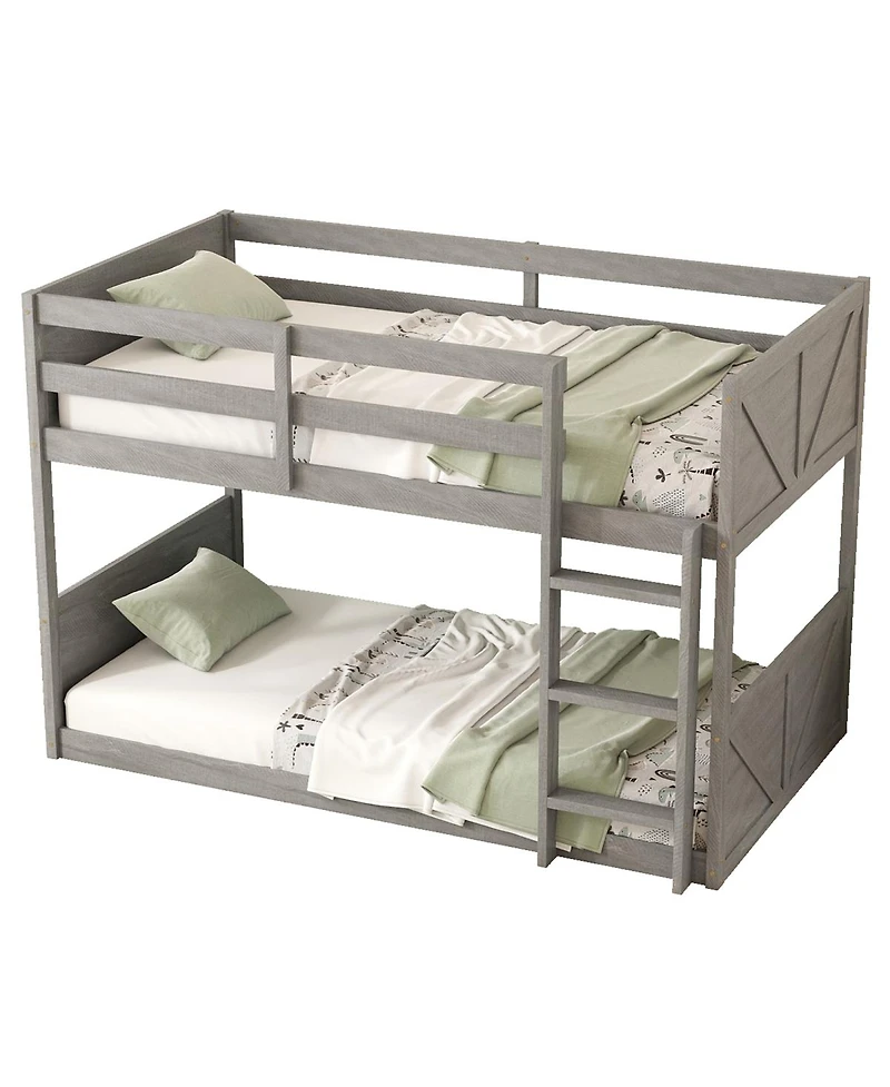 Streamdale Furniture Floor Bunk Bed w/Ladder, Panel Headboard
