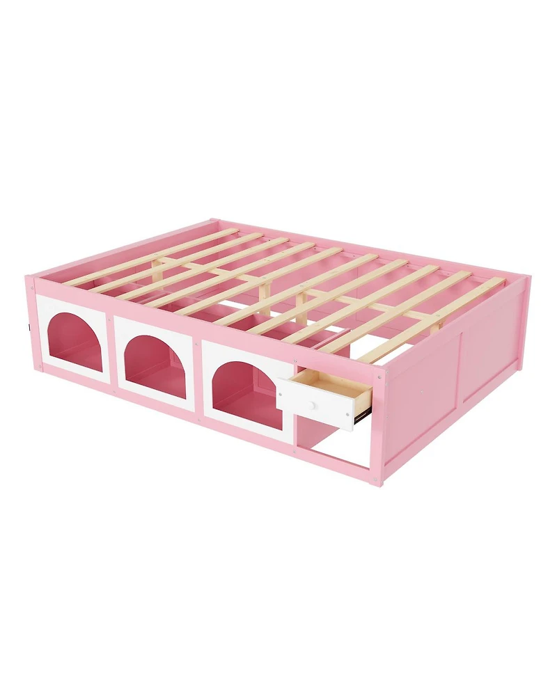 Streamdale Furniture Platform Bed w/ Bookshelf, Led