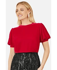 Yumi Women's Velvet Puff Sleeve Top