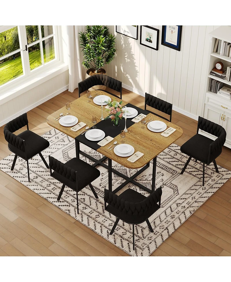 Streamdale Furniture 6-Seat Dining Set: Velvet Chairs and Wood Grain Table