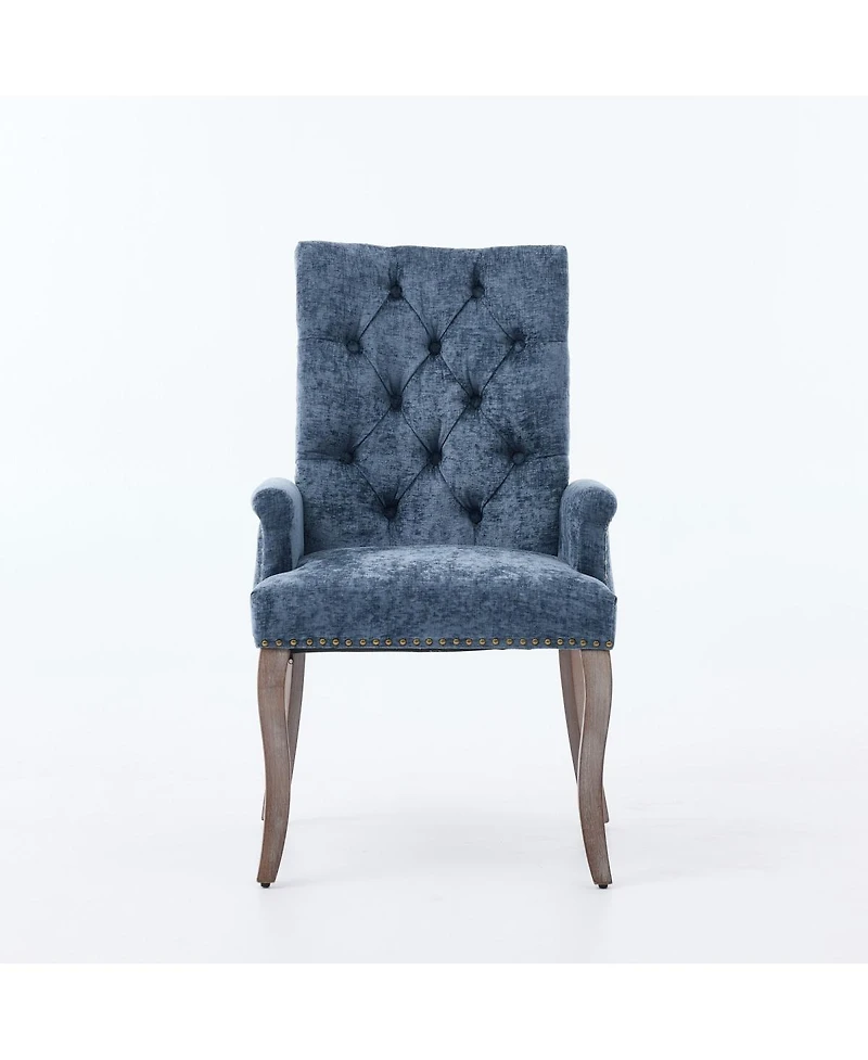 Streamdale Furniture Tufted Chenille Accent Dining Chair, Curved Wood Legs