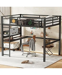 Streamdale Furniture Metal Loft Bed with Desk, Storage, Clock, and Charging Port