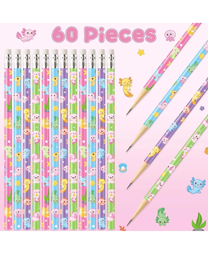Gnuadz Axolotl Pencils Erasers Classroom Party Favors 60pcs
