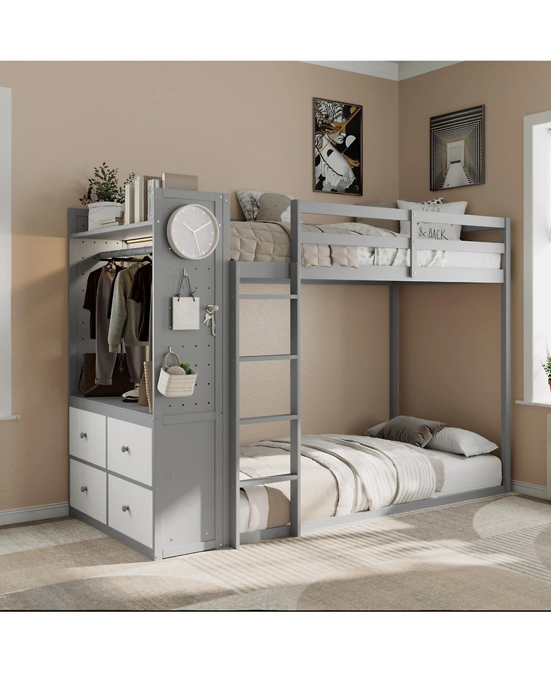 Streamdale Furniture Bunk Bed with 4 Drawers, Rail, Light, Shelves