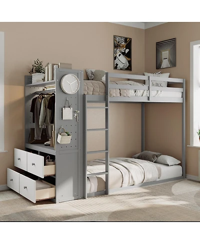 Streamdale Furniture Bunk Bed with 4 Drawers, Rail, Light, Shelves