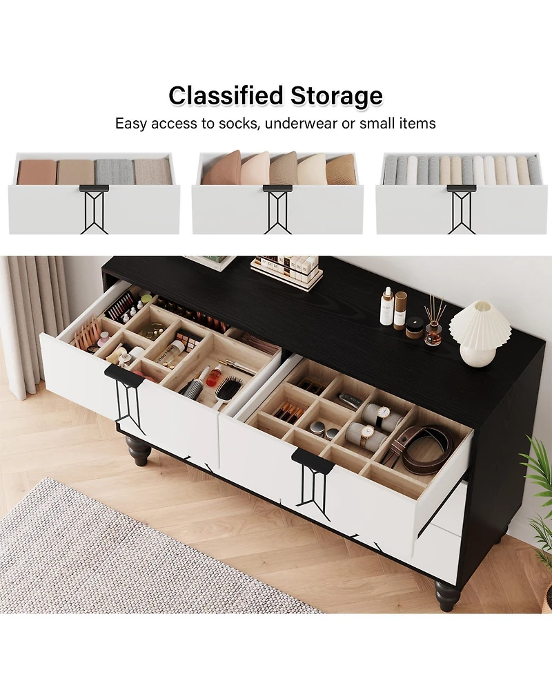homfan 6 Drawers Dresser, Modern Wooden Tall Dresser with Deep Drawers, Storage Cabinet for Bedroom, Living Room, Hallway, Entryway