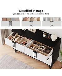homfan 6 Drawers Dresser, Modern Wooden Tall Dresser with Deep Drawers, Storage Cabinet for Bedroom, Living Room, Hallway, Entryway