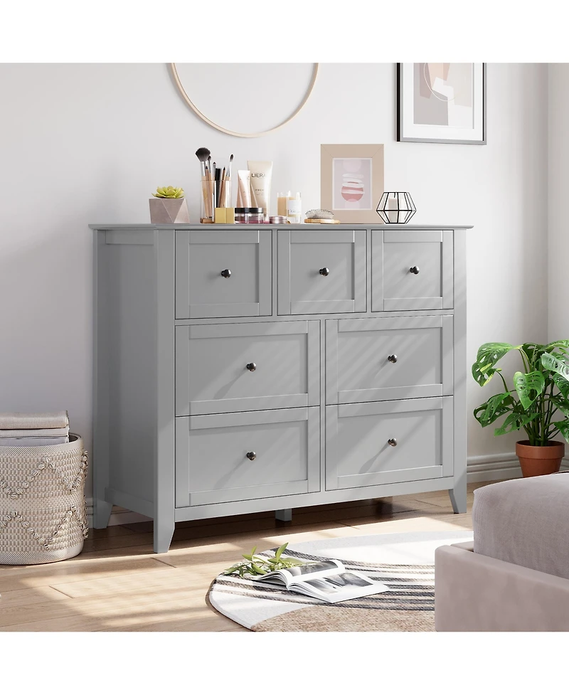 homfan 7-Drawer Farmhouse Dresser, Tall Wood Storage Chest with Deep Drawers and Metal Handles for Multi-Room Use