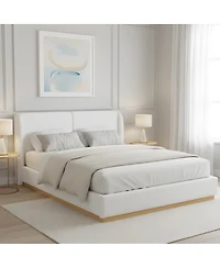 Streamdale Furniture Modern Boucle Winged Bed Frame with Enclosed Wood Base