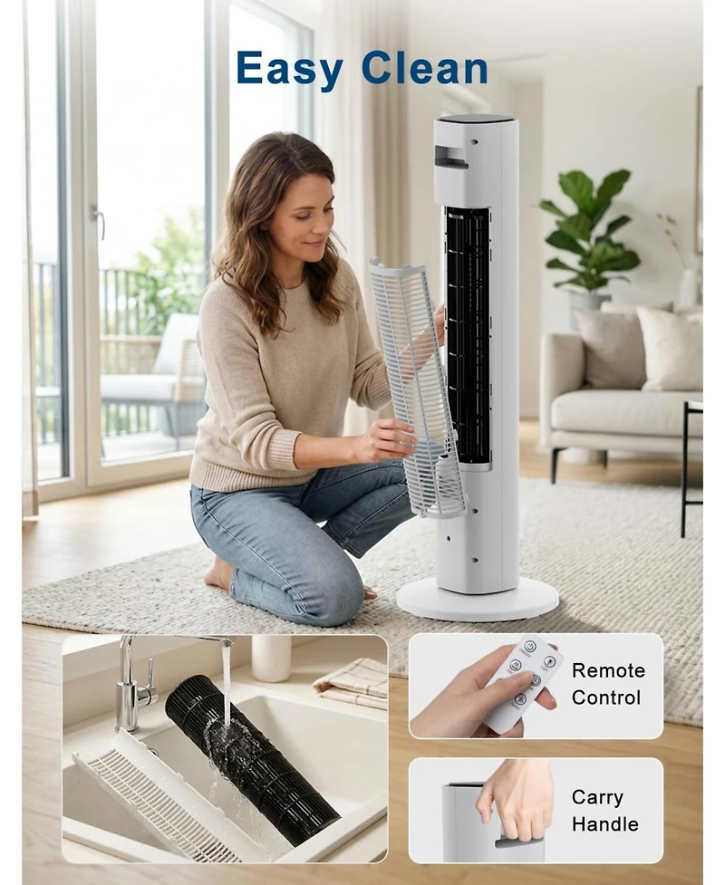 Antarctic Star 36-Inch Oscillating Tower Fan with Remote and Washable Impeller