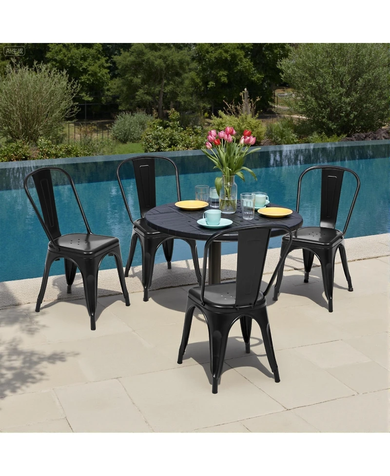 Yiortwo Metal Dining Chairs Set of 4, Stackable Industrial Kitchen