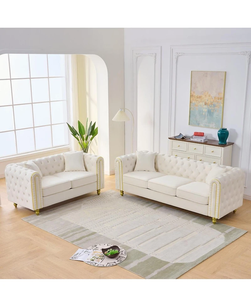Streamdale Furniture 3+2 Velvet Sofa with Gold Legs