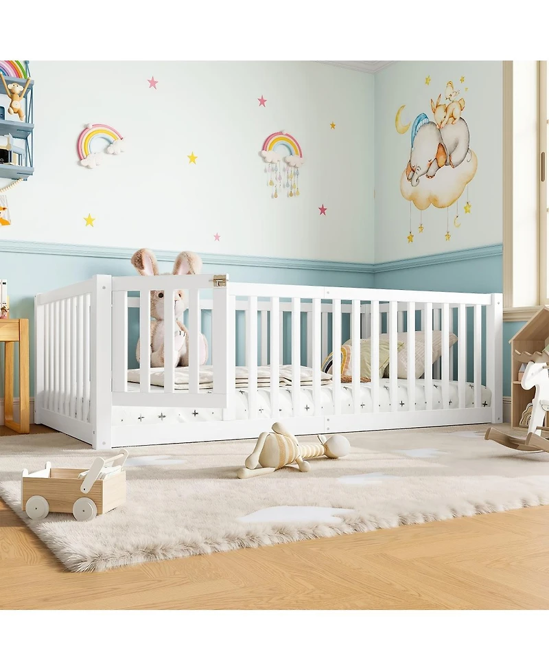 Streamdale Furniture Twin Size Bed Floor Bed with Safety Guardrails and Door for Kids