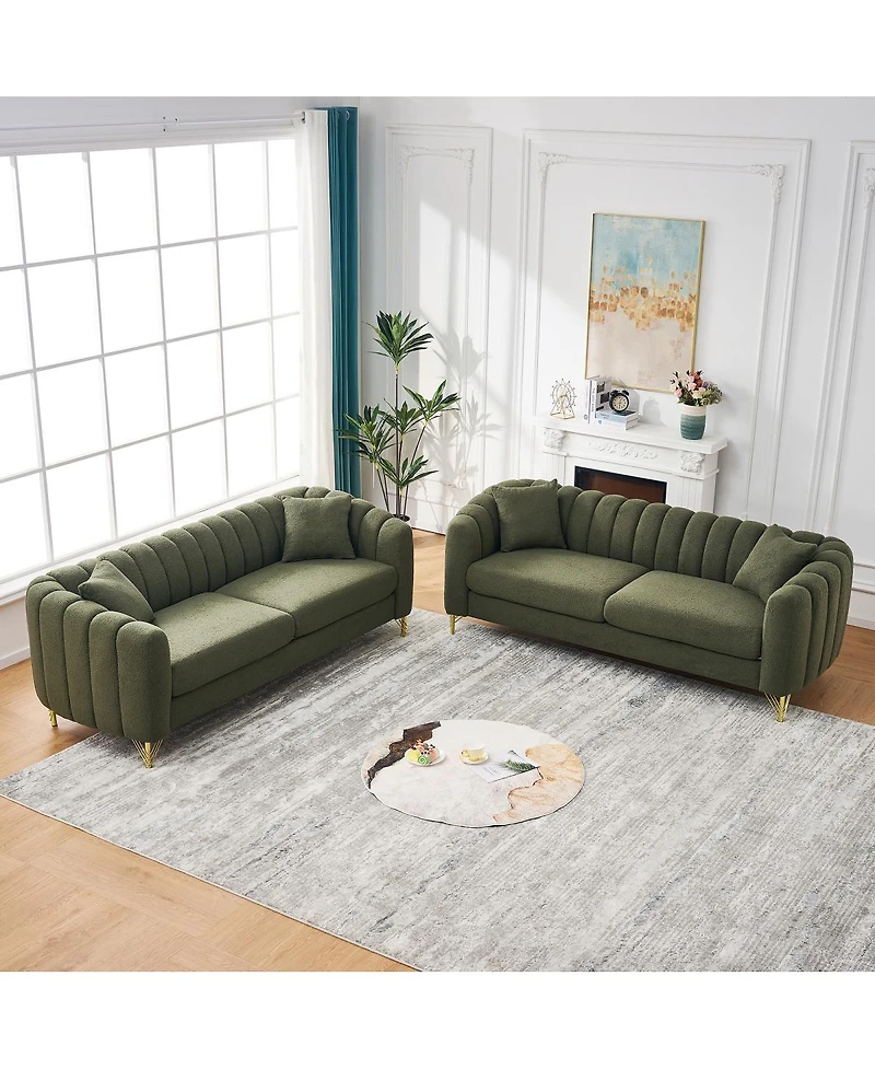 Streamdale Furniture Oversized Chenille Tufted Sofa with Gold Metal Legs