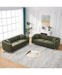 Streamdale Furniture Oversized Chenille Tufted Sofa with Gold Metal Legs