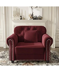 Streamdale Furniture Burgundy Velvet Chesterfield Sofa with Nailhead Trim