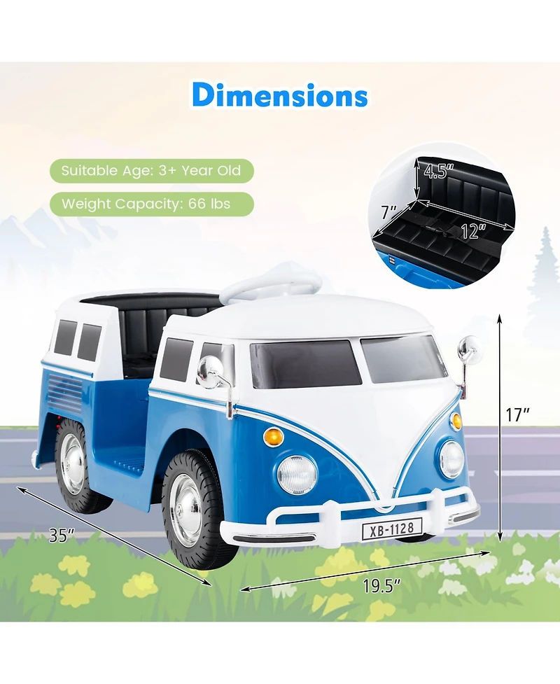 Slickblue 12V Ride On Bus for Kids with Led Lights, Cup Holder and Electric Drive