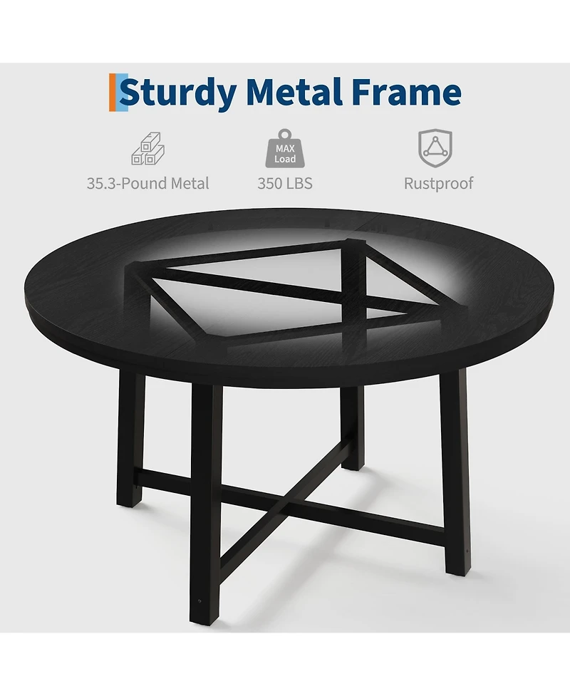 homfan Round Dining Table for 4 to 6 with Metal Frame, Space-Saving Kitchen and Room