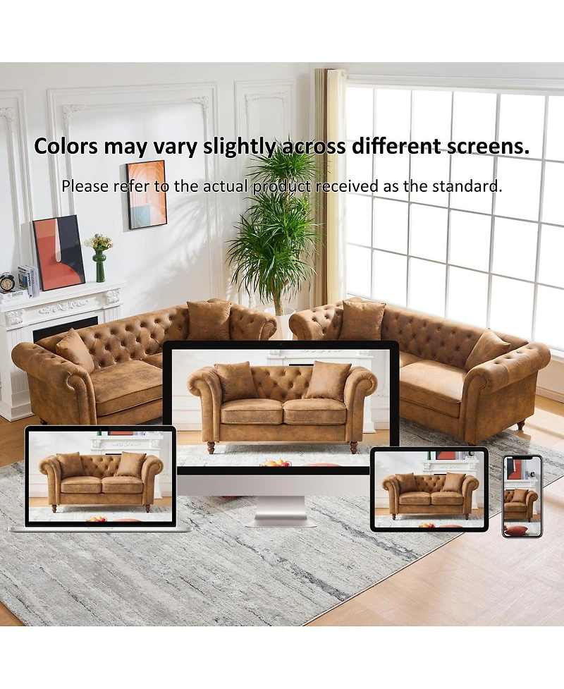 Streamdale Furniture 63inch Chesterfield Tech Fabric Sofa