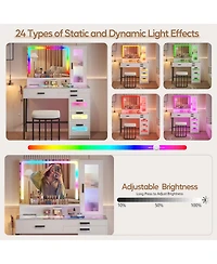 Vlsrka Led Vanity Desk Set with Rgb Mirror, Remote & Charging Station