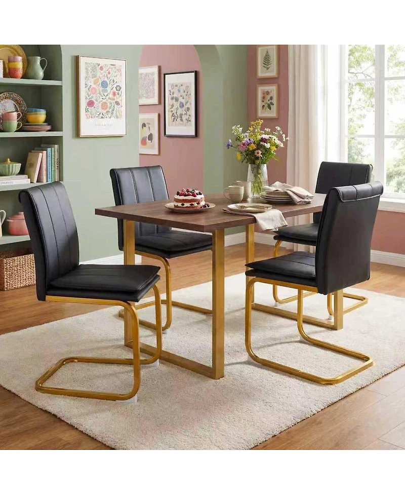 Streamdale Furniture Pu Leather Dining Chairs with Metal Legs