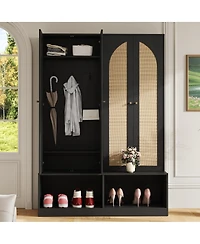 Streamdale Furniture Farmhouse Hall Tree with Rattan Doors and 6 Hooks