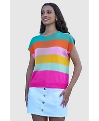 Yumi Women's Block Stripe Relaxed Knitted Top