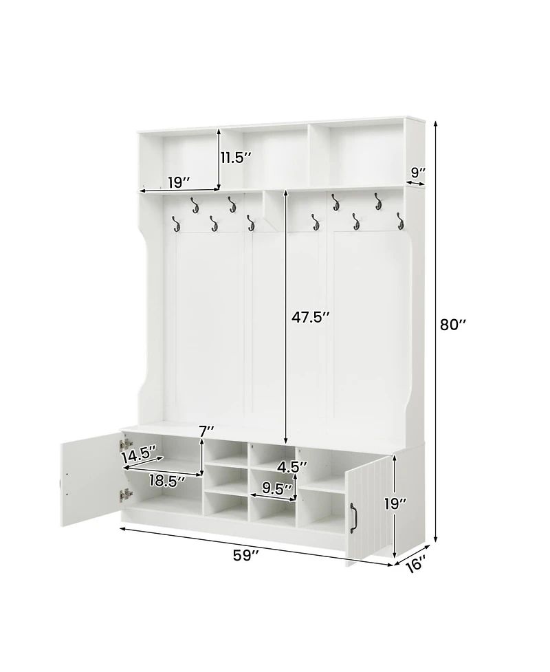 Slickblue Entryway Hall Tree 6-in-1 with Bench and Storage Unit