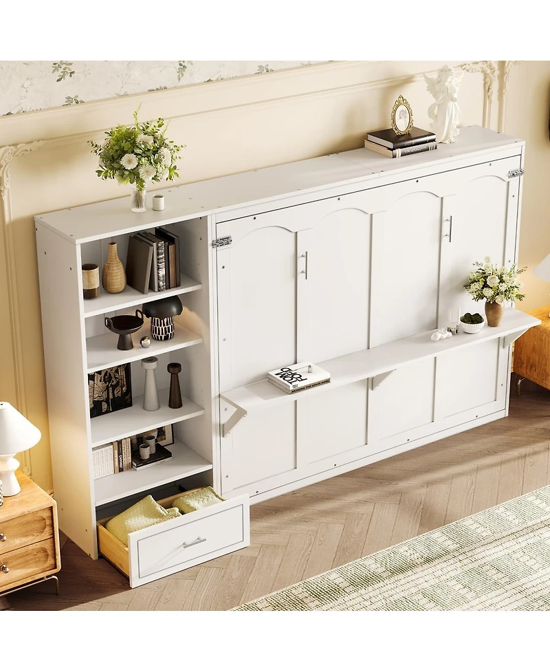Streamdale Furniture Murphy Bed With Storage, Shelf, Drawer, Foldable Platform Bed