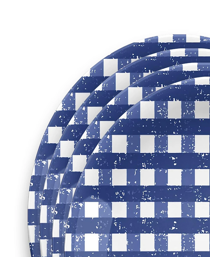 Abode Homewares Homemade Navy Melamine Gingham Dinner Plates, Set of 4