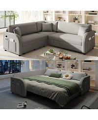 Streamdale Furniture L-Shaped Sofa with Pull-Out Bed, Teddy Upholstered Sectional