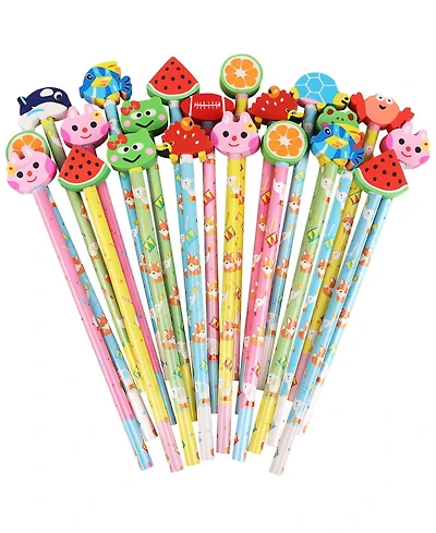 Gnuadz Cute Pencils With Fruit Animal Top Eraser For Students 24pcs