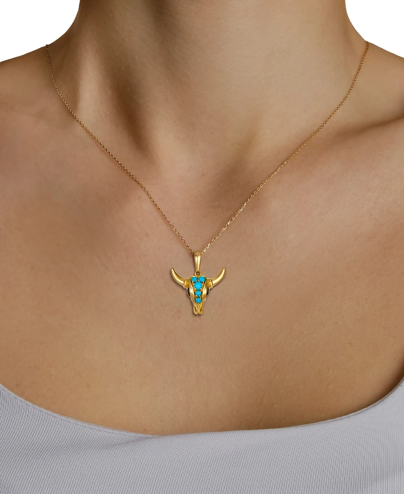 Le Vian Robin's Egg Blue Turquoise (1/4 ct. t.w.) & Diamond Western Bull Pendant Necklace in 14k Honey Gold