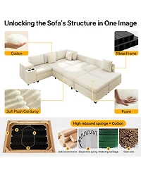 Streamdale Furniture L Shaped Sectional with Ottoman Usb Storage Corduroy
