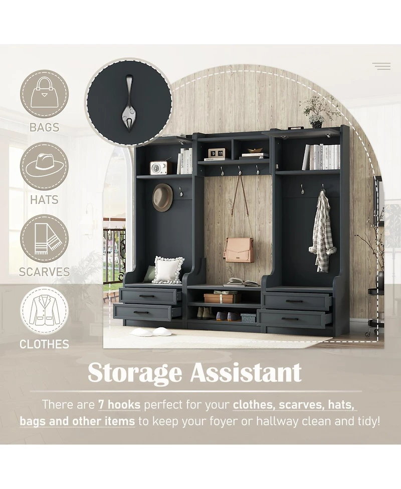 Streamdale Furniture 4-in-1 Hall Tree with Storage and 7 Hooks