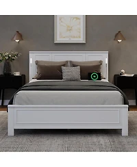 Streamdale Furniture Led Usb Pinewood Bed With Tall Headboard/Footboard