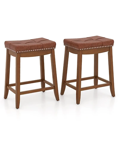 Sugift Upholstered Bar Stools Set of Two with Saddle Seat Design