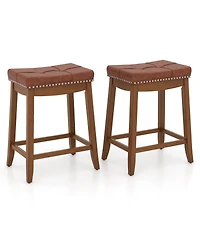 Sugift Upholstered Bar Stools Set of Two with Saddle Seat Design