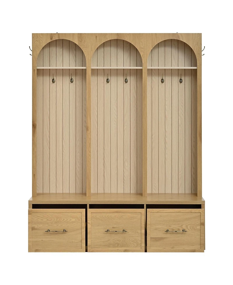 Streamdale Furniture Oak Farmhouse Hall Tree with Bench and Storage