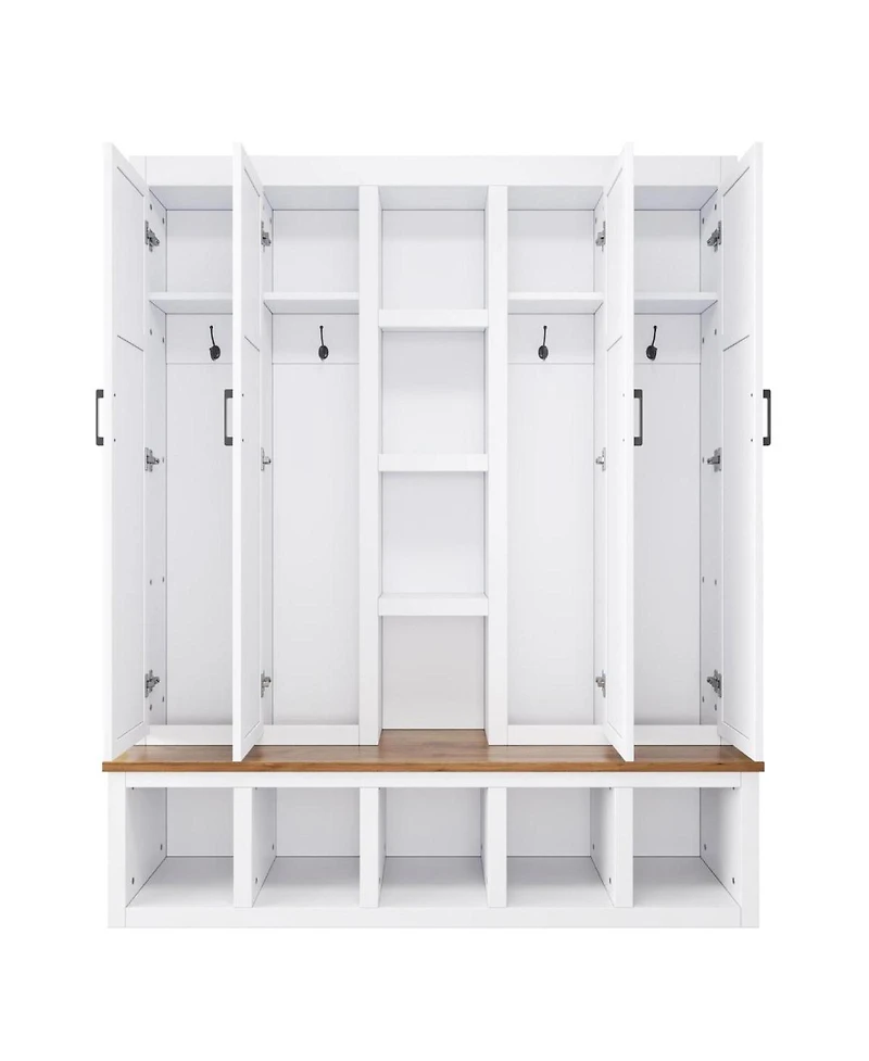 Streamdale Furniture Farmhouse 4-in-1 Hall Tree with Hooks and Bench
